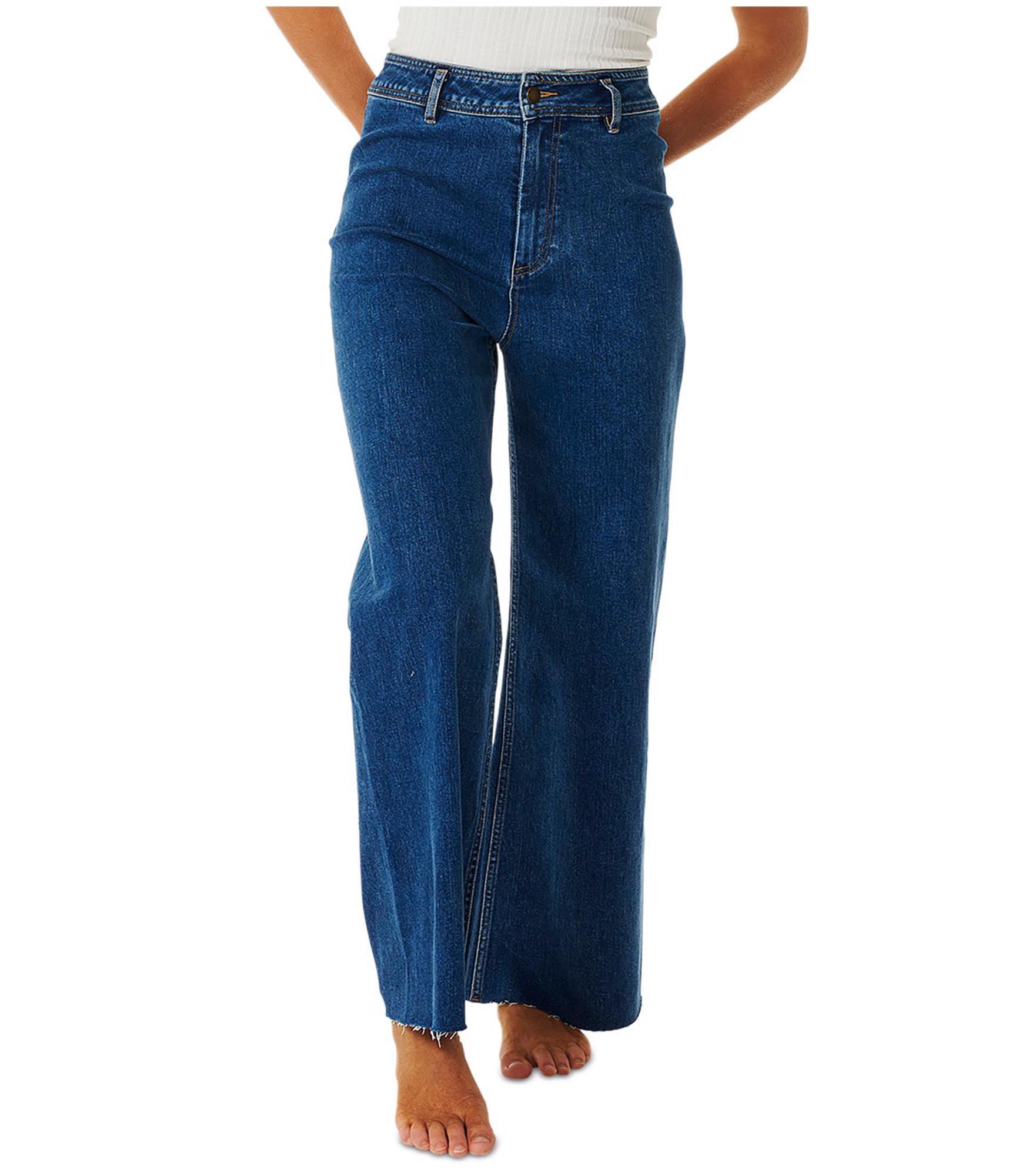 Rip Curl Womens Holiday Frayed Wide Leg Jeans, Blue, 32