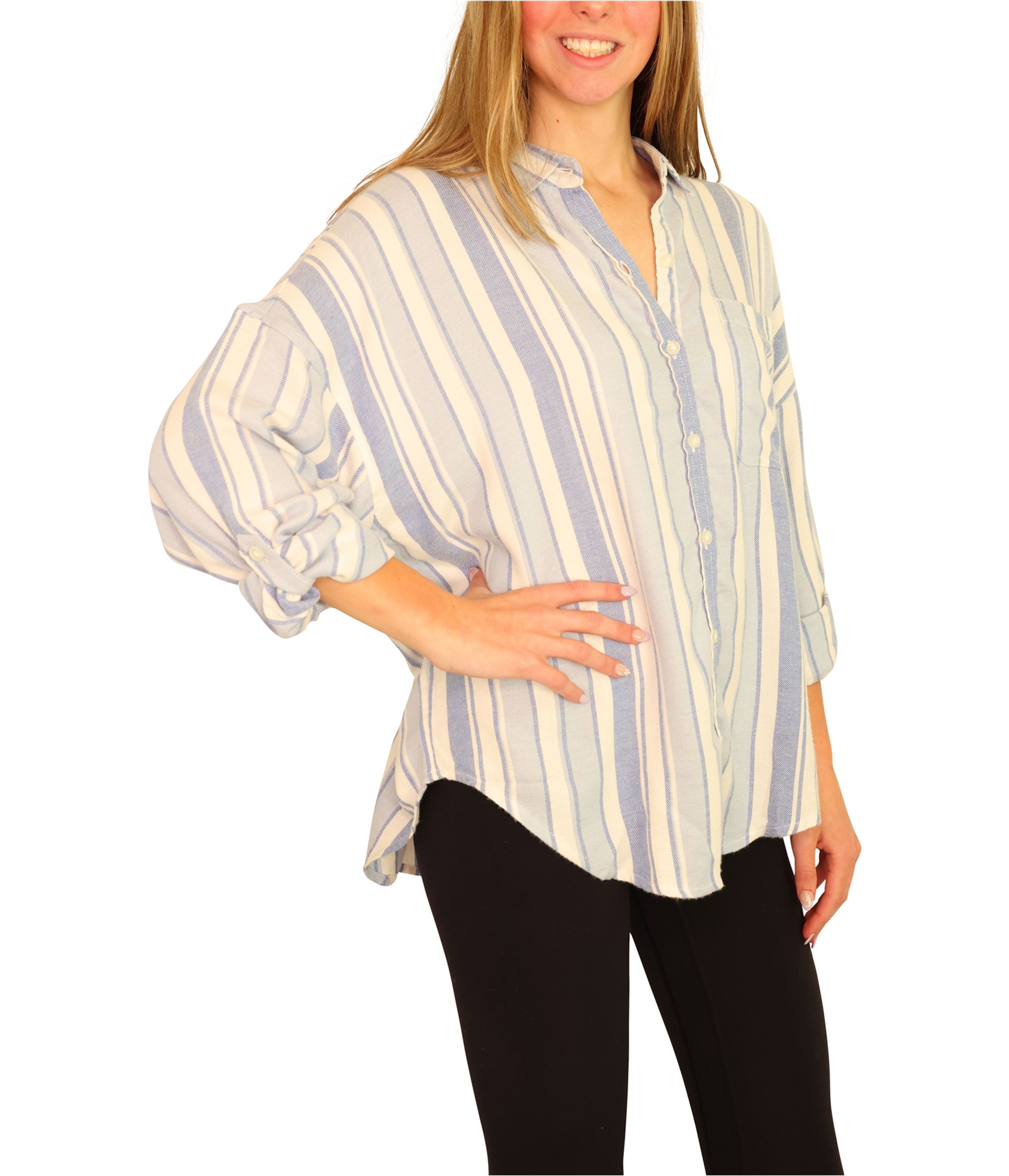 American Eagle Womens Stripe Button Up Shirt - Picture 3 of 26