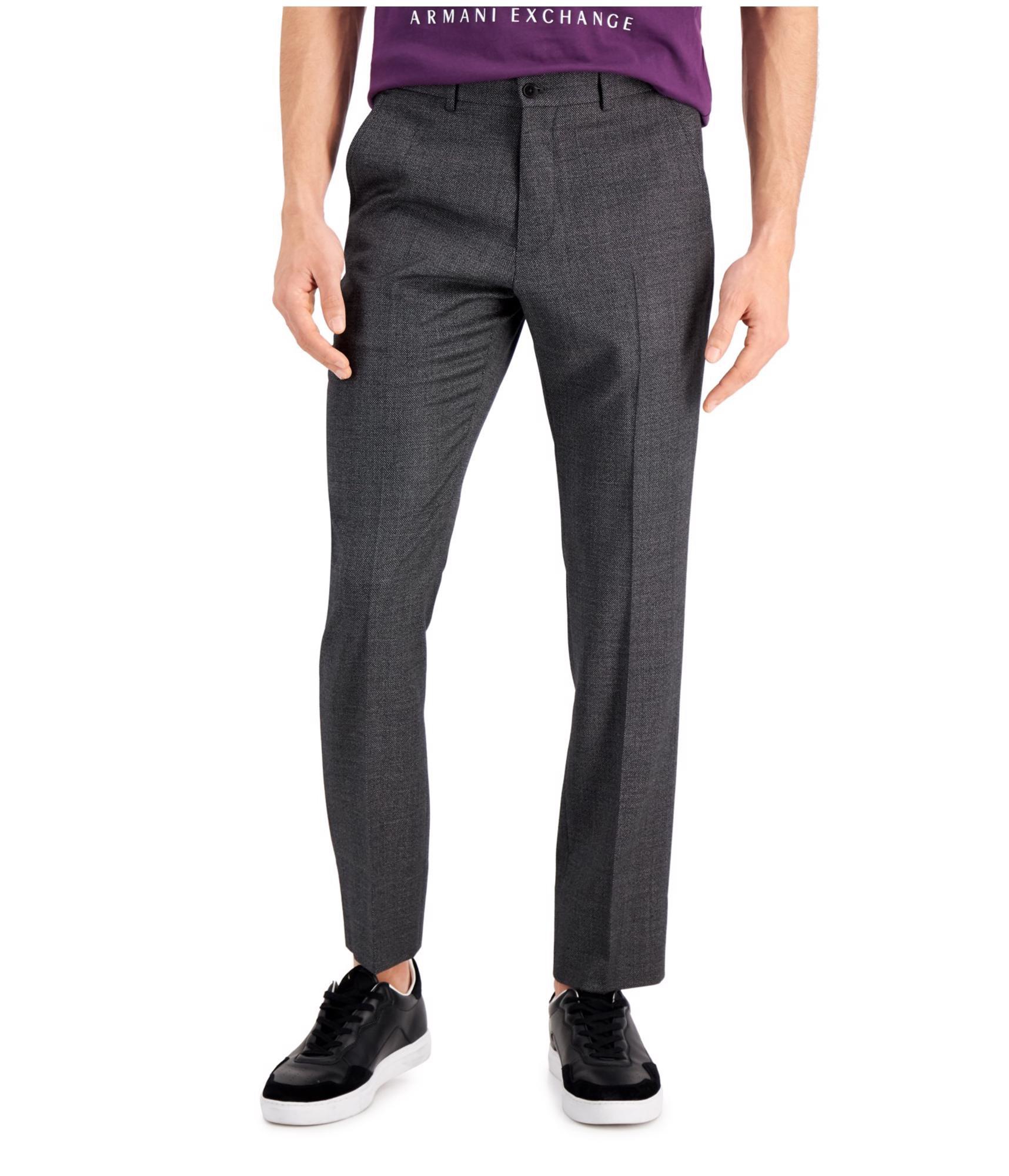 Armani Mens Slim Fit Windowpane Wool Dress Pants Slacks