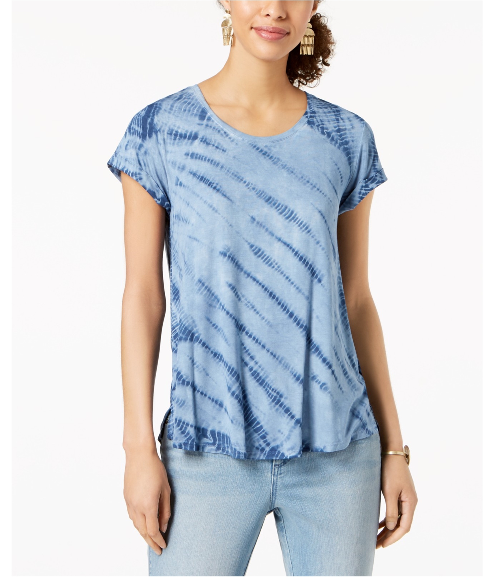 Style & Co. Womens Tie-Dye Graphic T-Shirt, Blue, Large