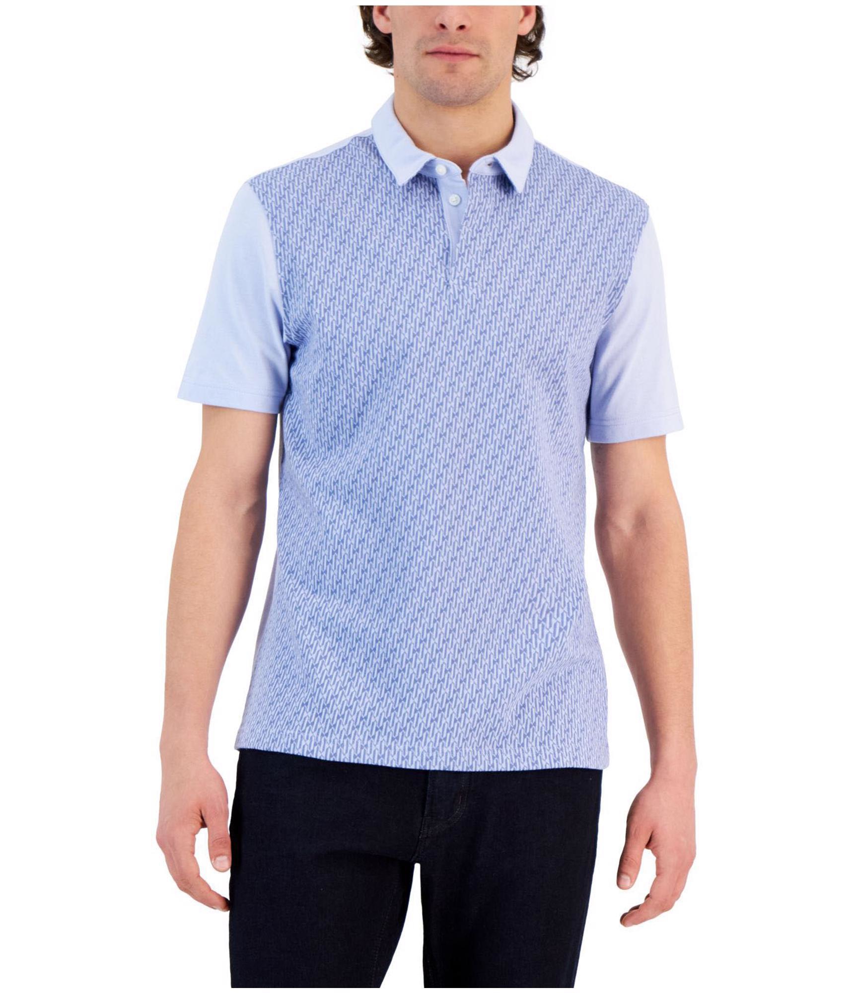 Мужская рубашка поло Alfani с воротником-стойкой Colorblock синий Маленький размер 3890₽