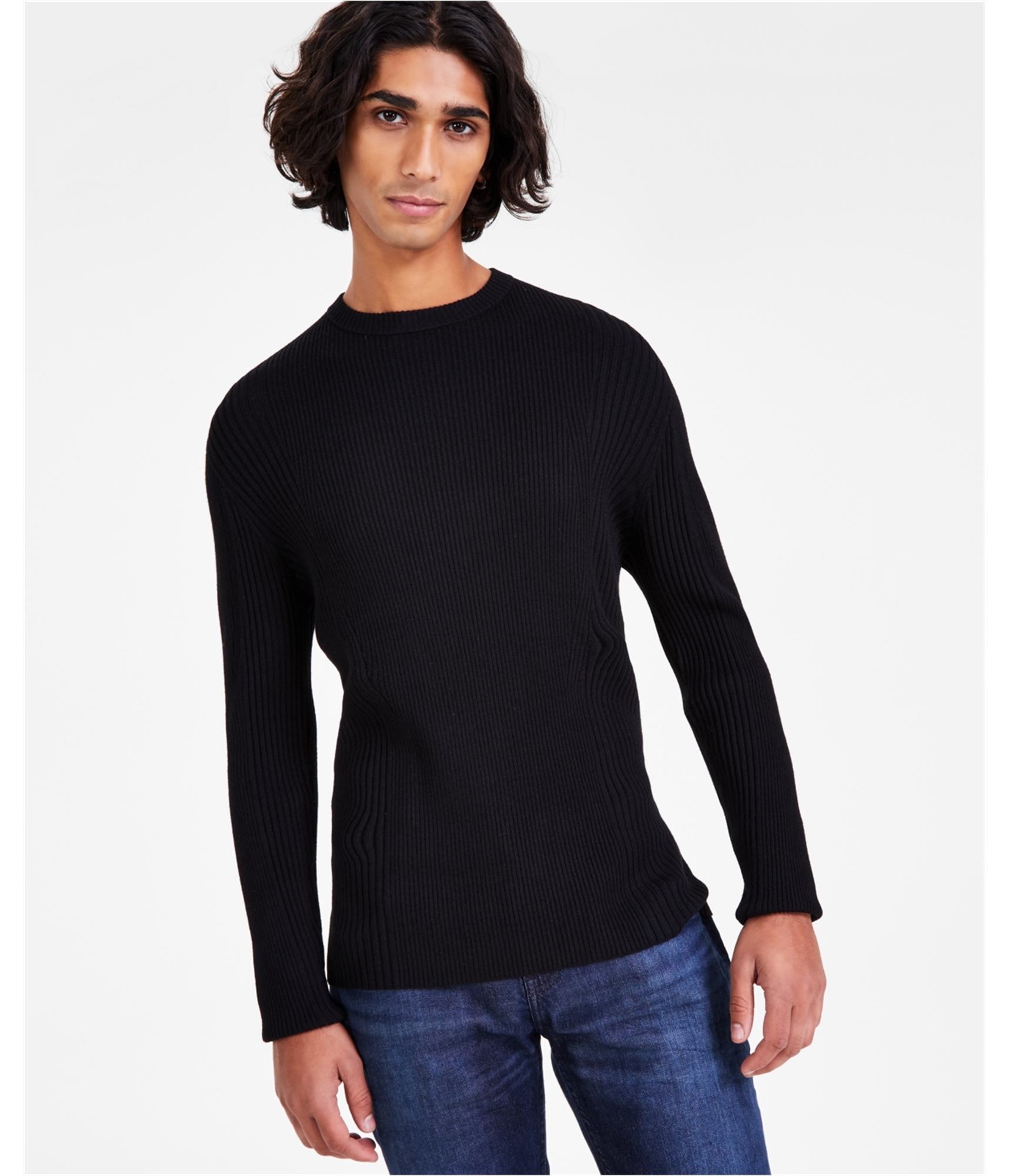 Мужской однотонный вязаный свитер с круглым вырезом INC 5390₽