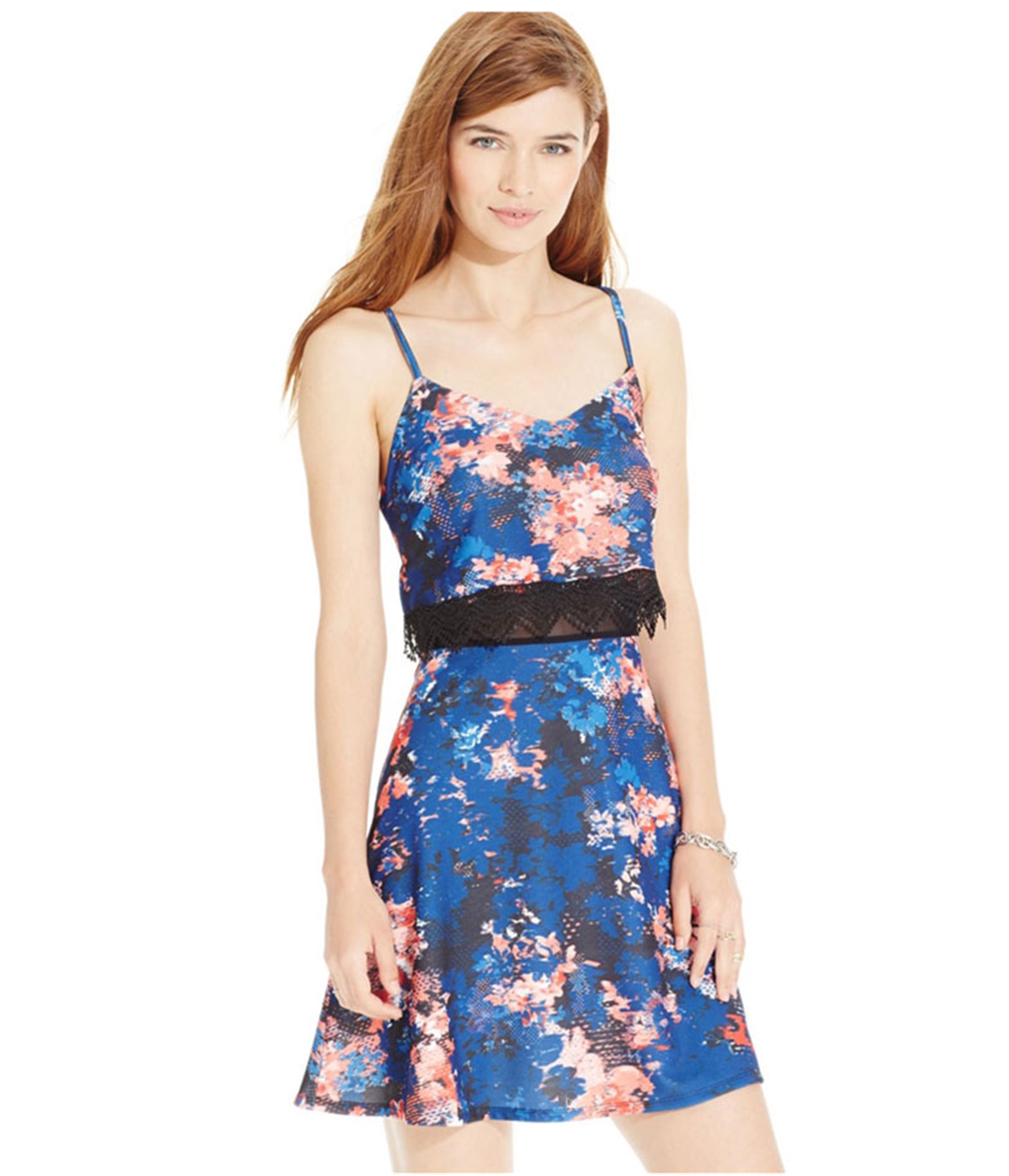 Material Girl Womens Mesh-Waist Floral Sundress - Picture 3 of 7