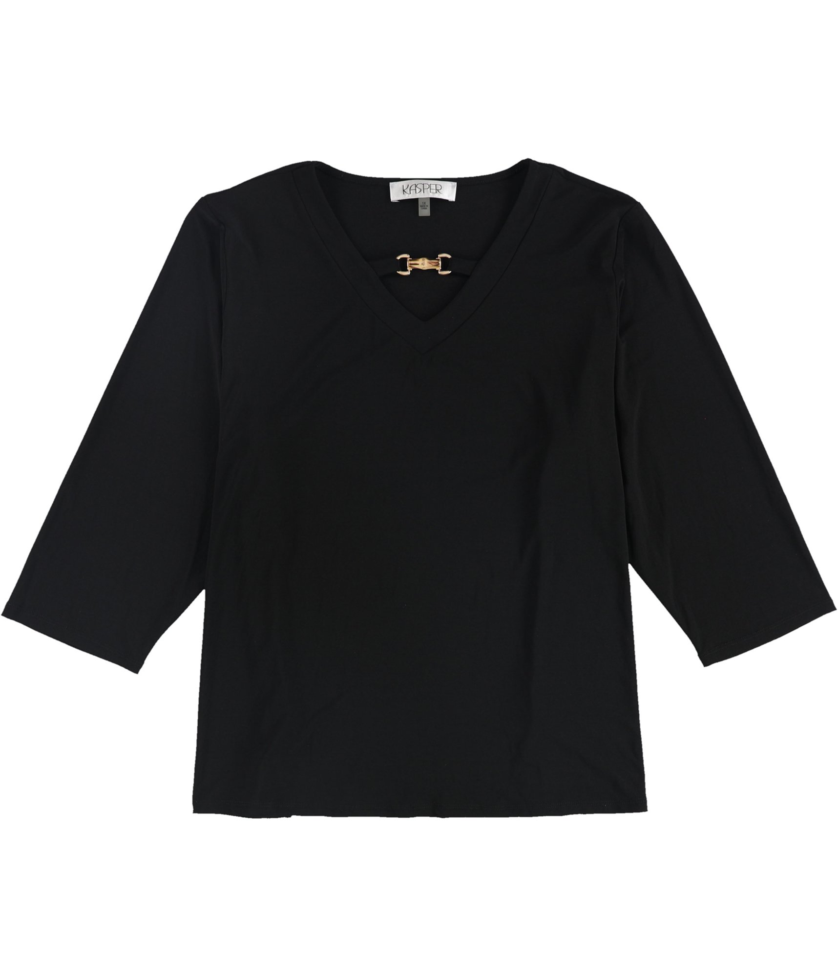 Kasper Womens Solid Keyhole Pullover Blouse, Black, Plus Size, 1X - 第 1/2 張圖片