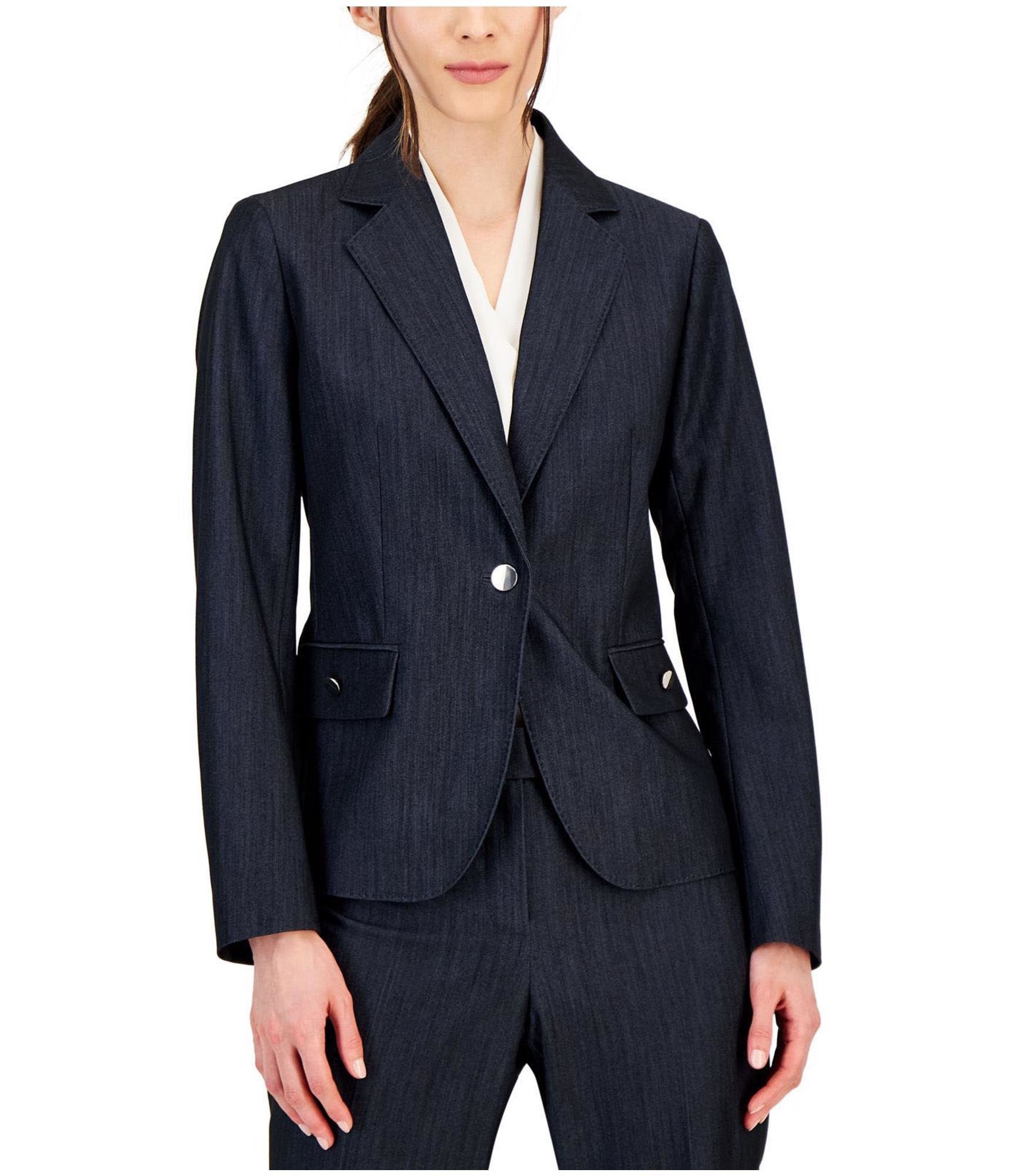 Anne Klein Womens Denim Blazer Jacket, Blue, 10 - Picture 1 of 2