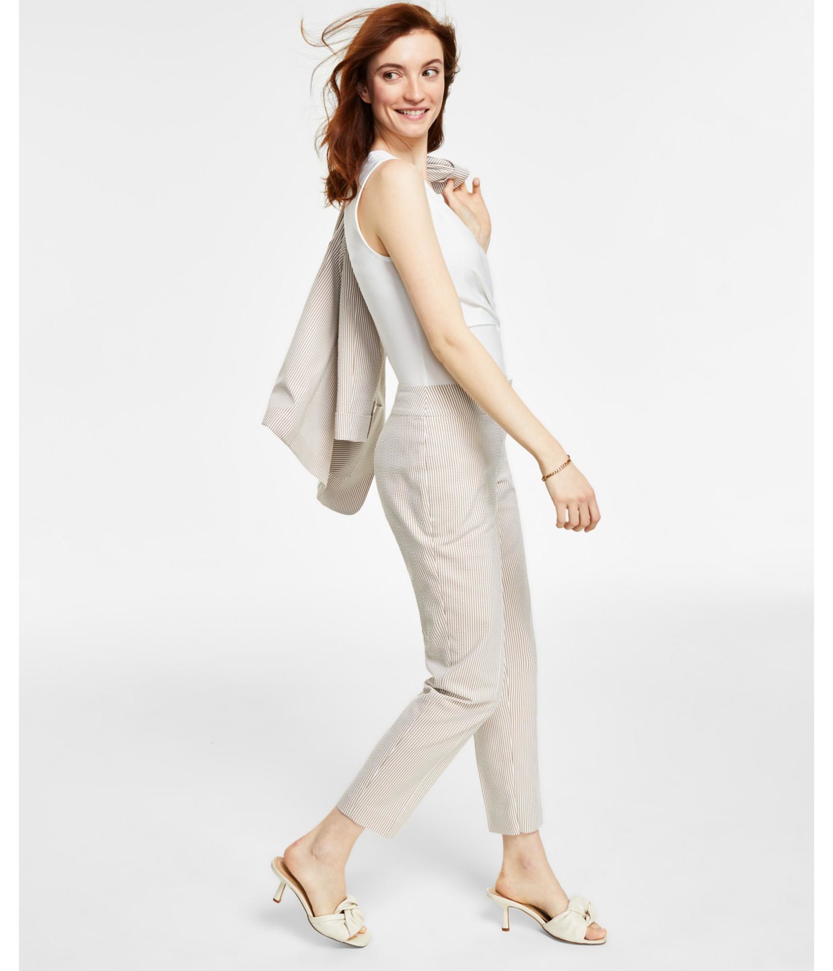 Kasper Womens Seersucker Stripe Casual Trouser Pants