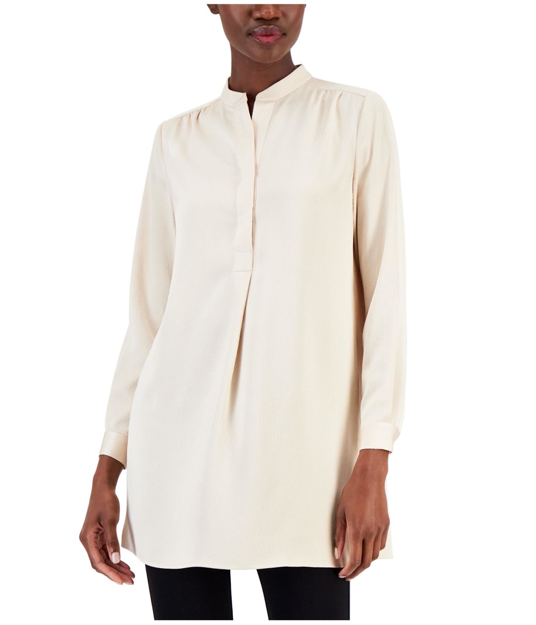 Anne Klein Womens Textured Charmeuse Tunic Blouse - Picture 2 of 3