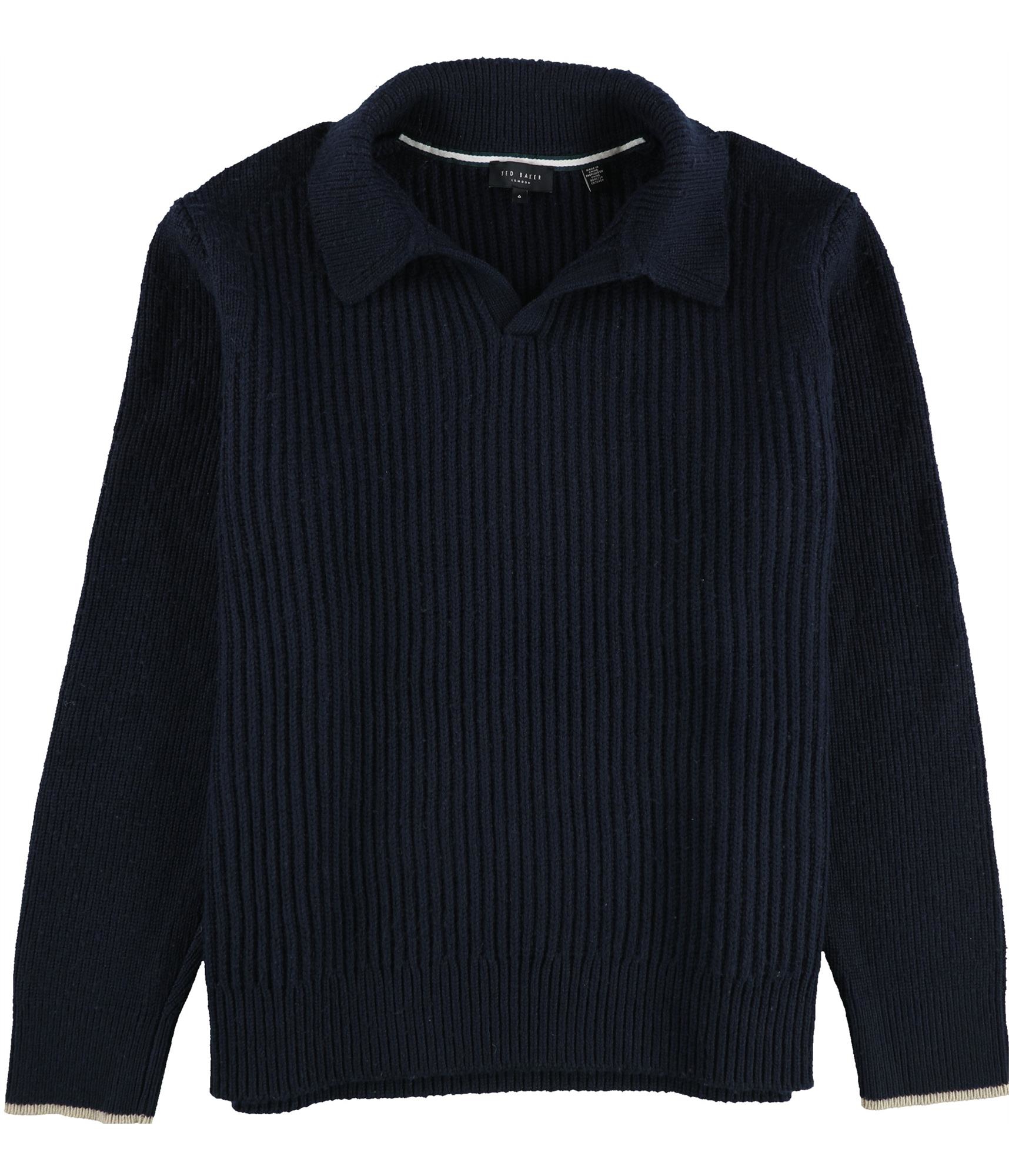 Мужской пуловер-поло Ted Baker London Ademy из шерсти в рубчик синий 6 14590₽