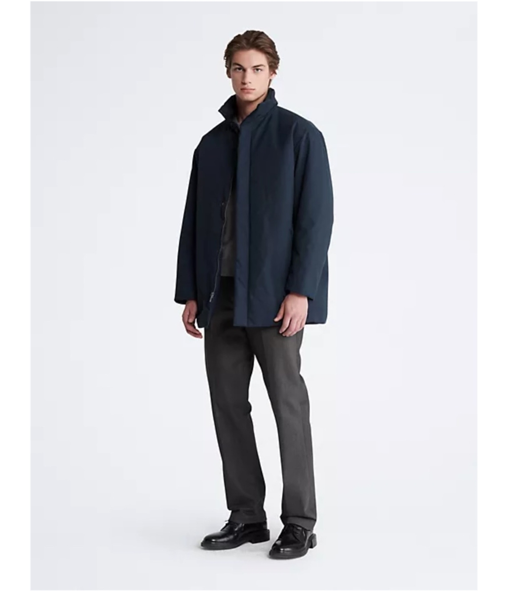 Calvin Klein Mens Mockneck Covered Placket Parka Coat