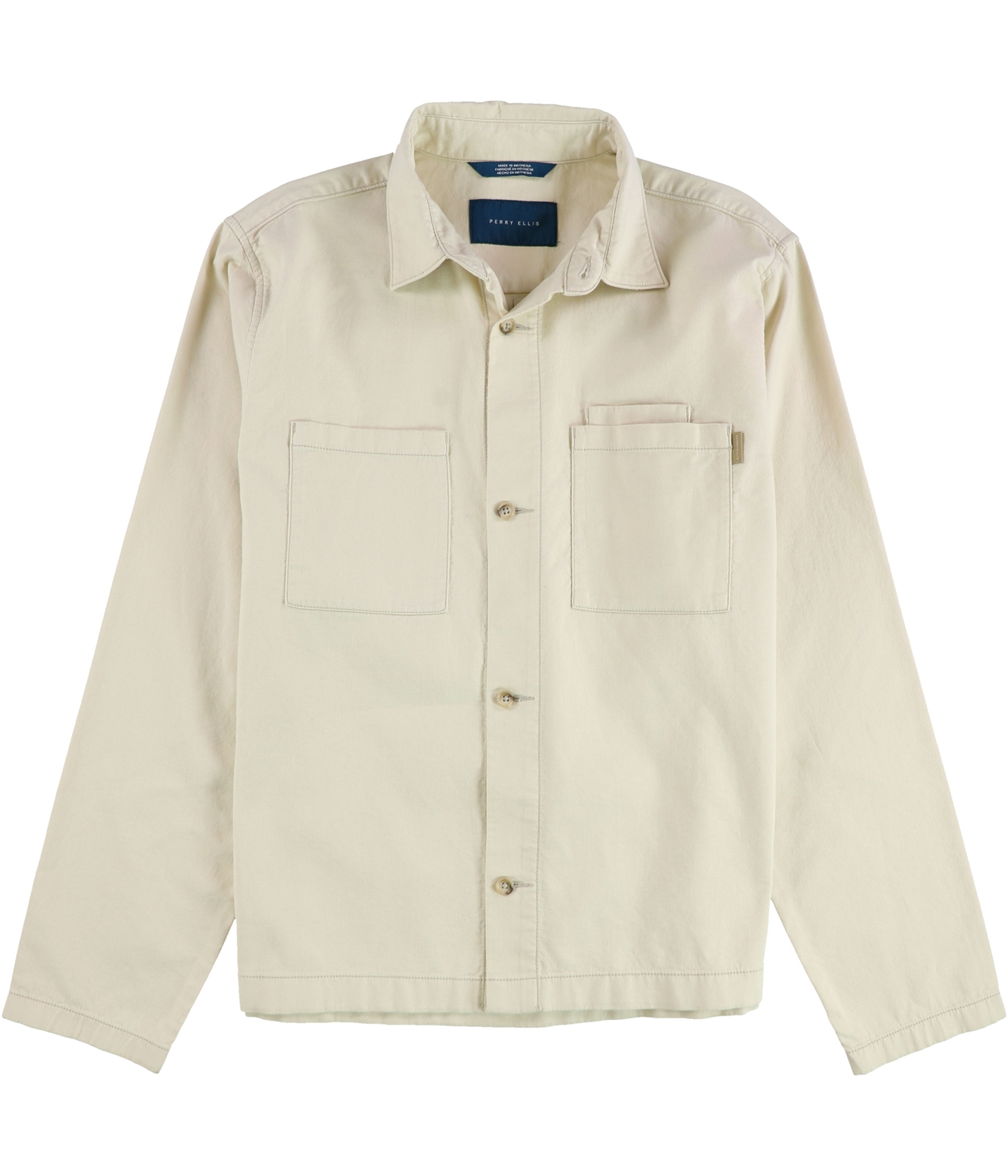 Perry Ellis Mens Cotton Shacket Field Jacket, Beige, 44