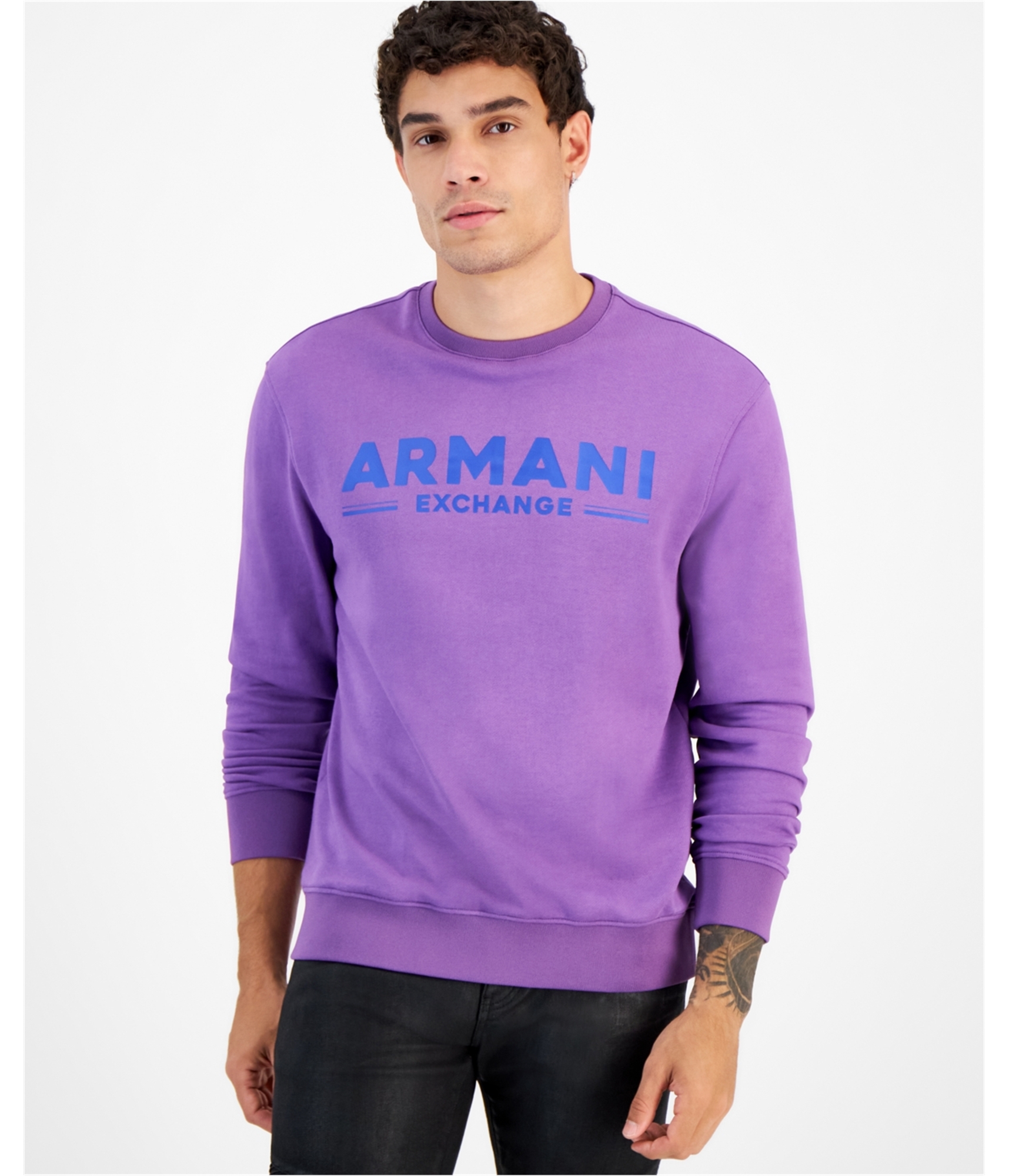 Мужской пуловер с двухцветным логотипом Armani фиолетовый X-Large 8490₽