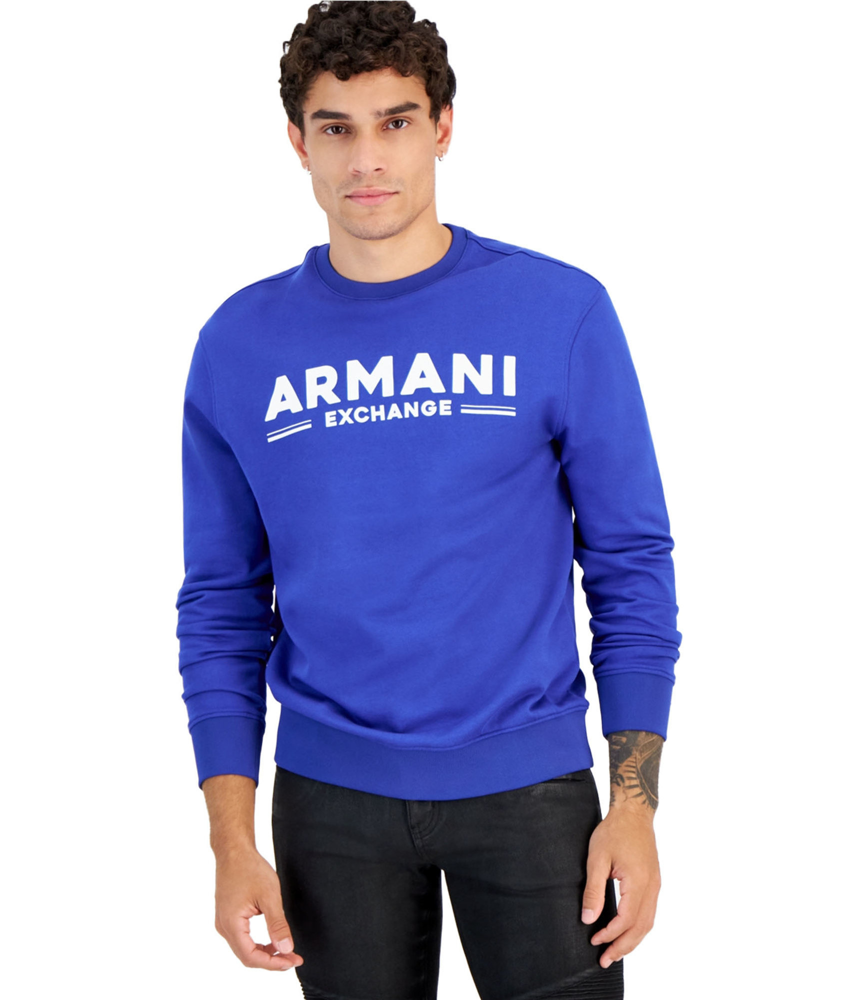 Мужская толстовка с трафаретной печатью логотипа Armani, синяя, Маленькая