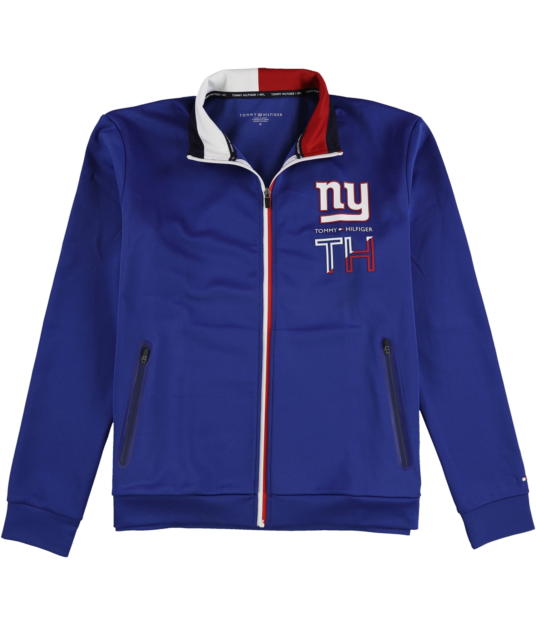 Tommy Hilfiger Mens New York Giants Track Jacket Sweatshirt, Blue, Medium