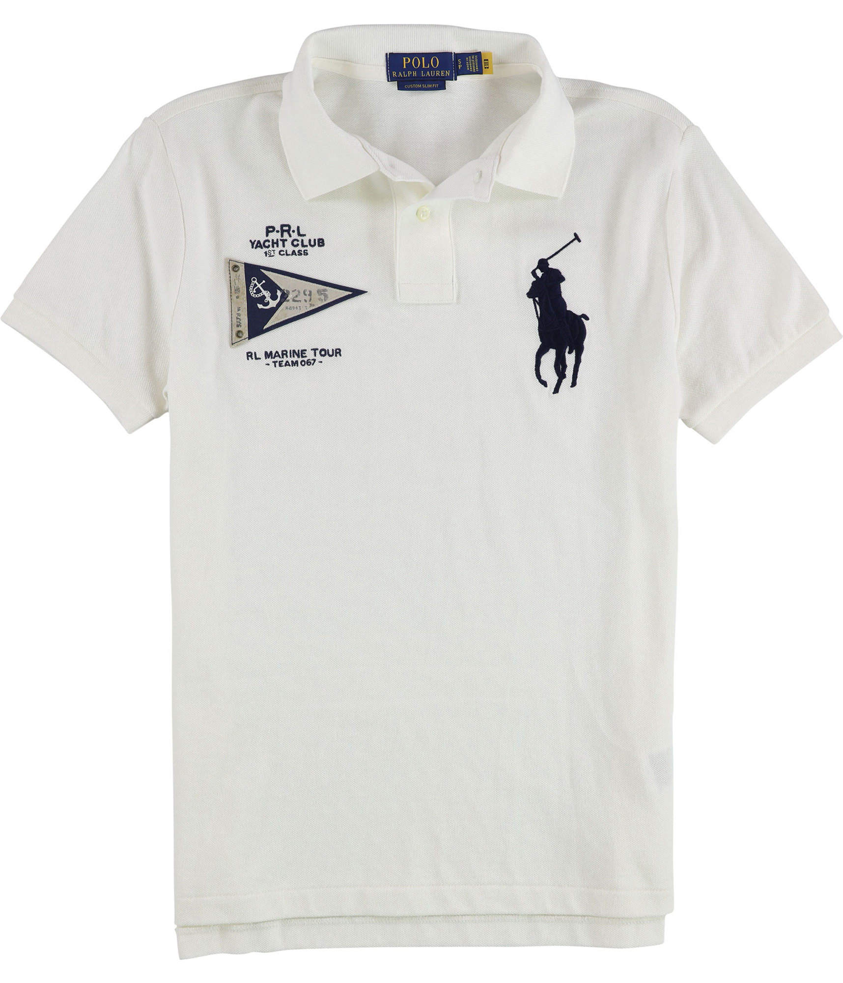 Мужская рубашка-поло Ralph Lauren из сетчатого материала Big Pony Slim Fit белая Маленький размер 8290₽