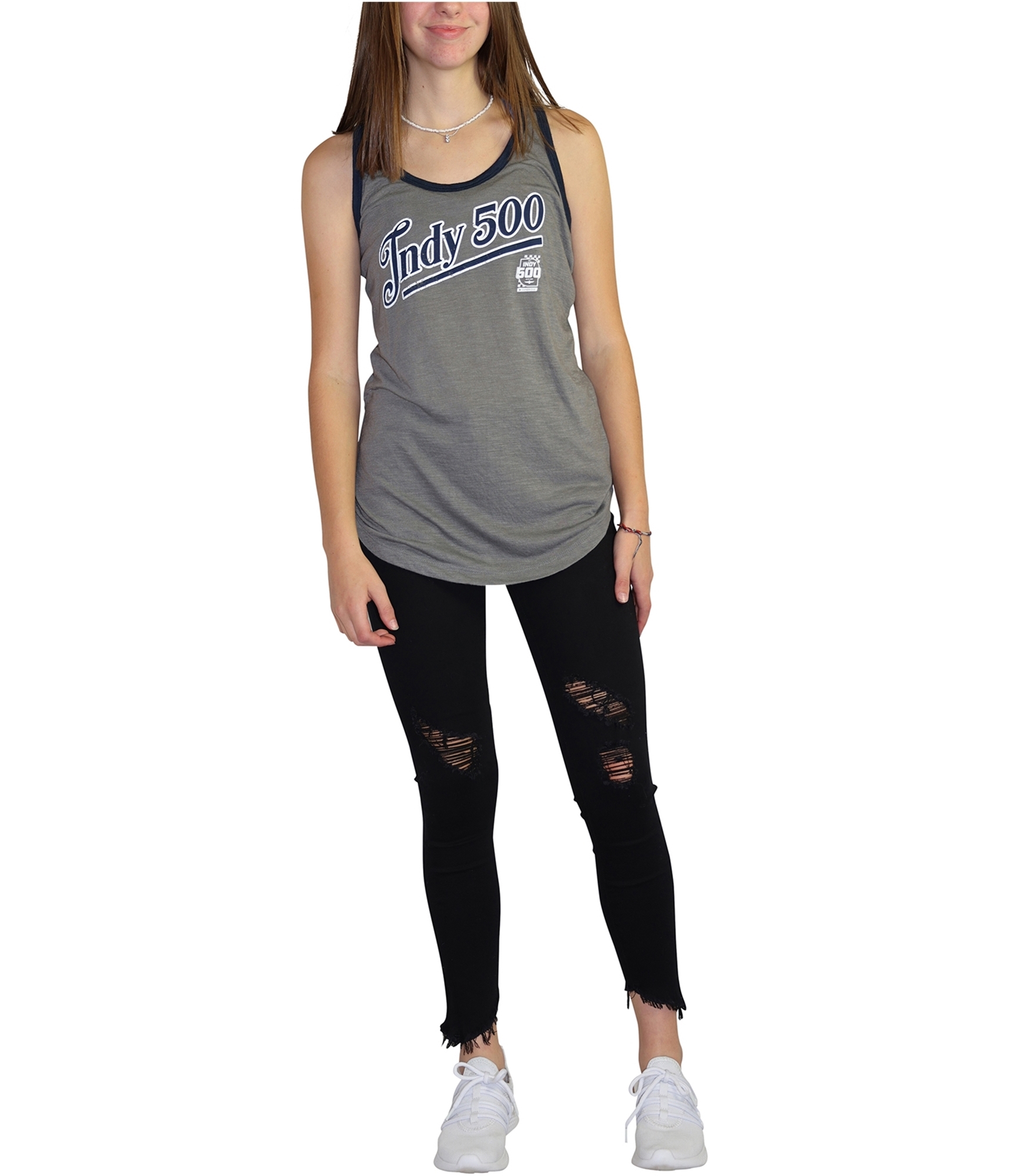 Indy 500 Womens 2-tone Racerback Tank Top, Grey, Small - Picture 2 of 6