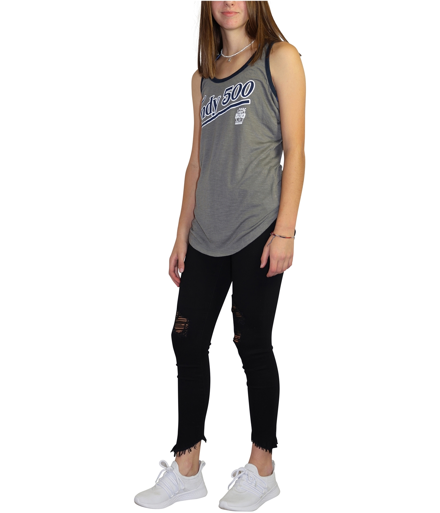 Indy 500 Womens 2-tone Racerback Tank Top, Grey, Small - Picture 3 of 6