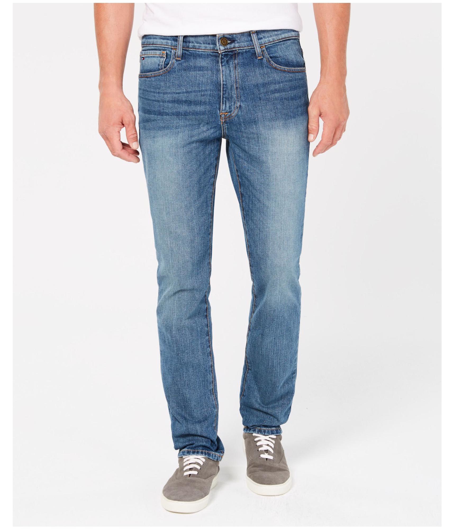 Tommy Hilfiger Mens Stretch Vintage Straight Leg Jeans, Blue, 38W x 32L
