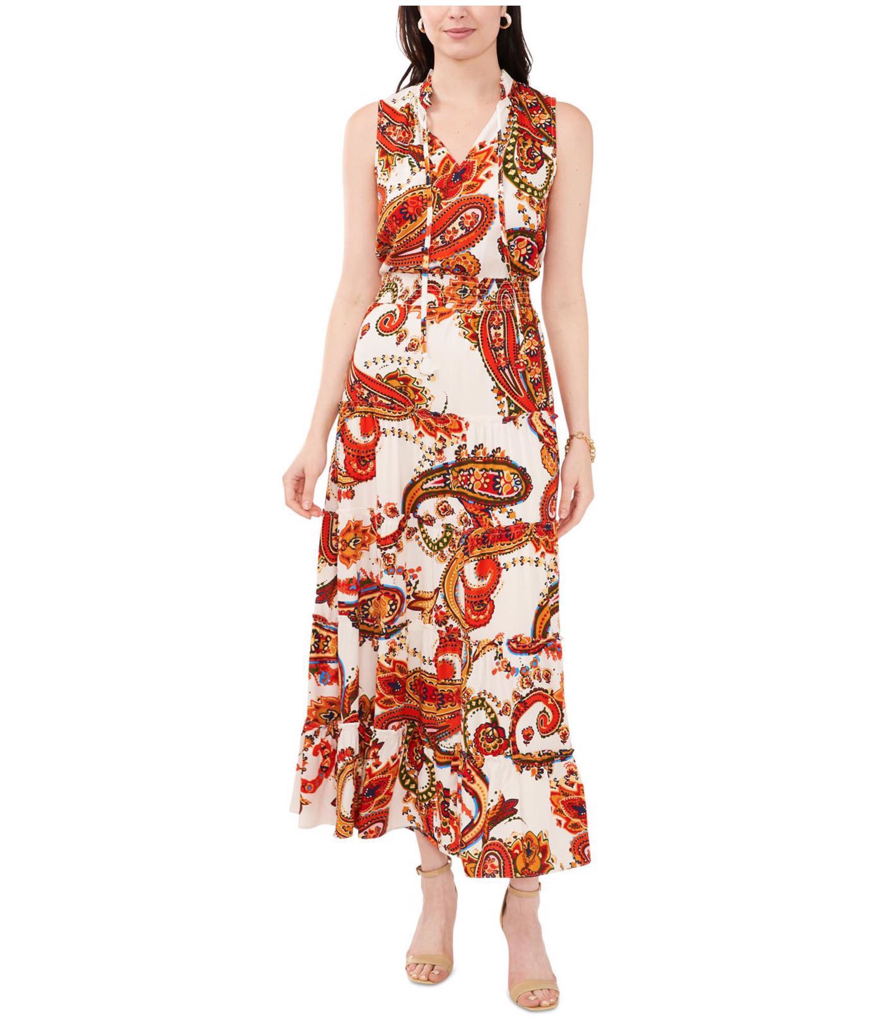 MSK Womens Tiered Paisley Maxi Dress, Multicoloured, X-Large