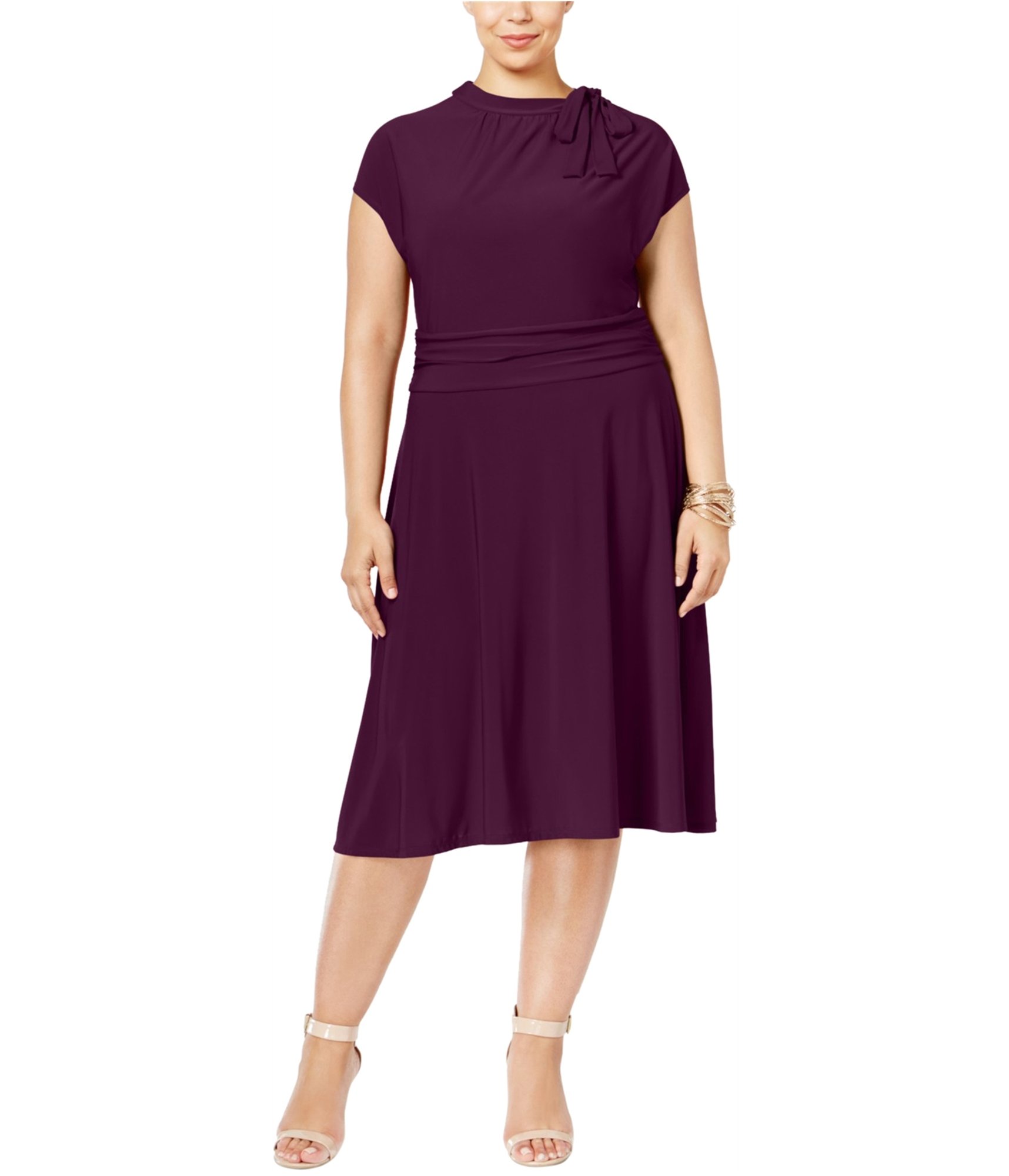 Love Squared Womens Tie Neck Shift Dress, darkred, Plus Size, 2X