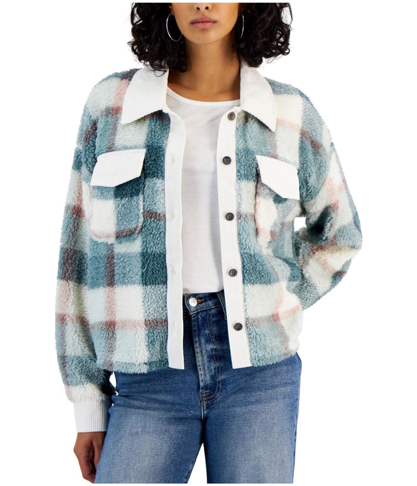 Hippie Rose Womens Corduroy Trimmed Sherpa Fleece Jacket - Picture 2 of 2