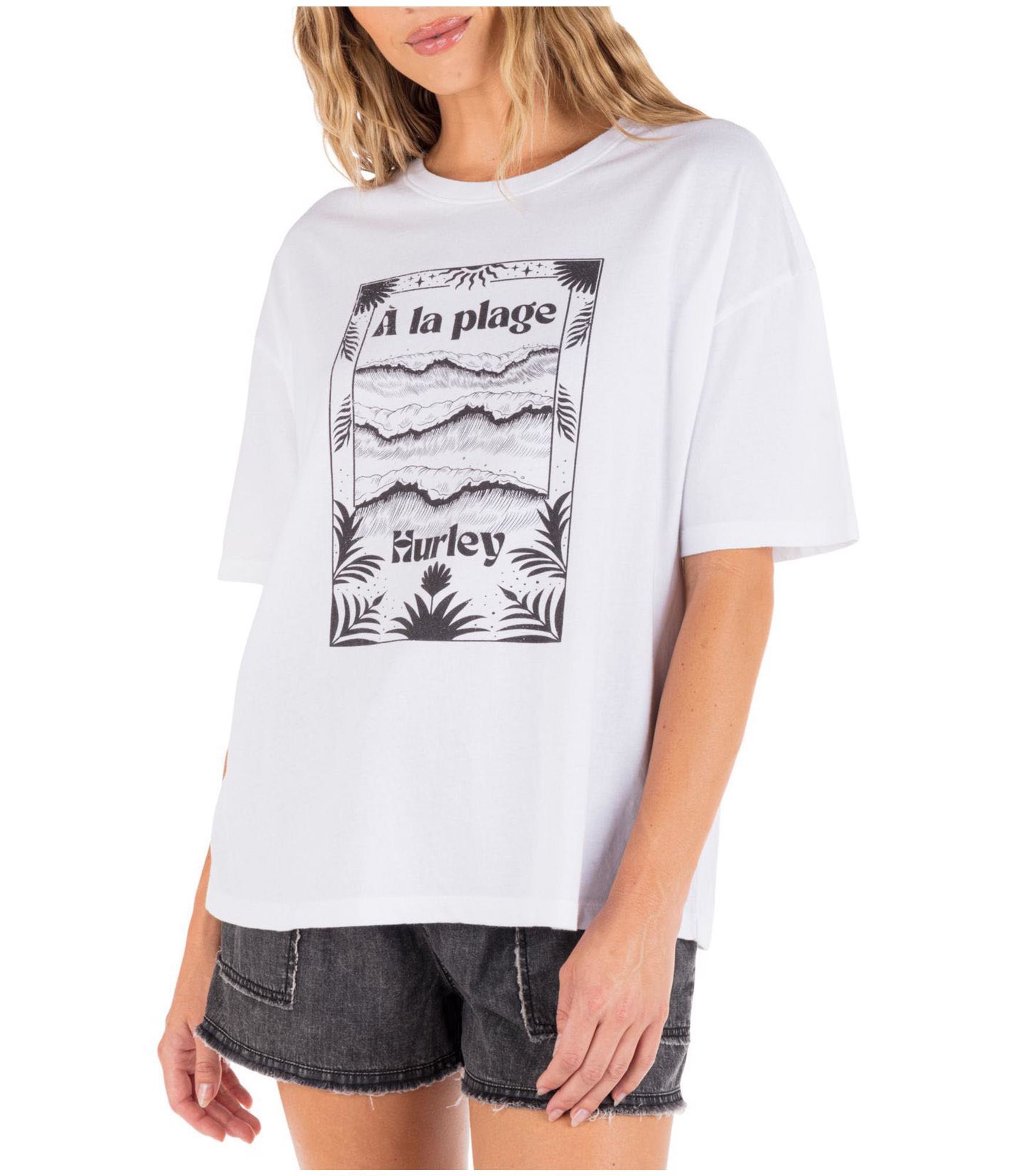 Hurley Womens Moon Surfer Graphic T-Shirt, White, Medium
