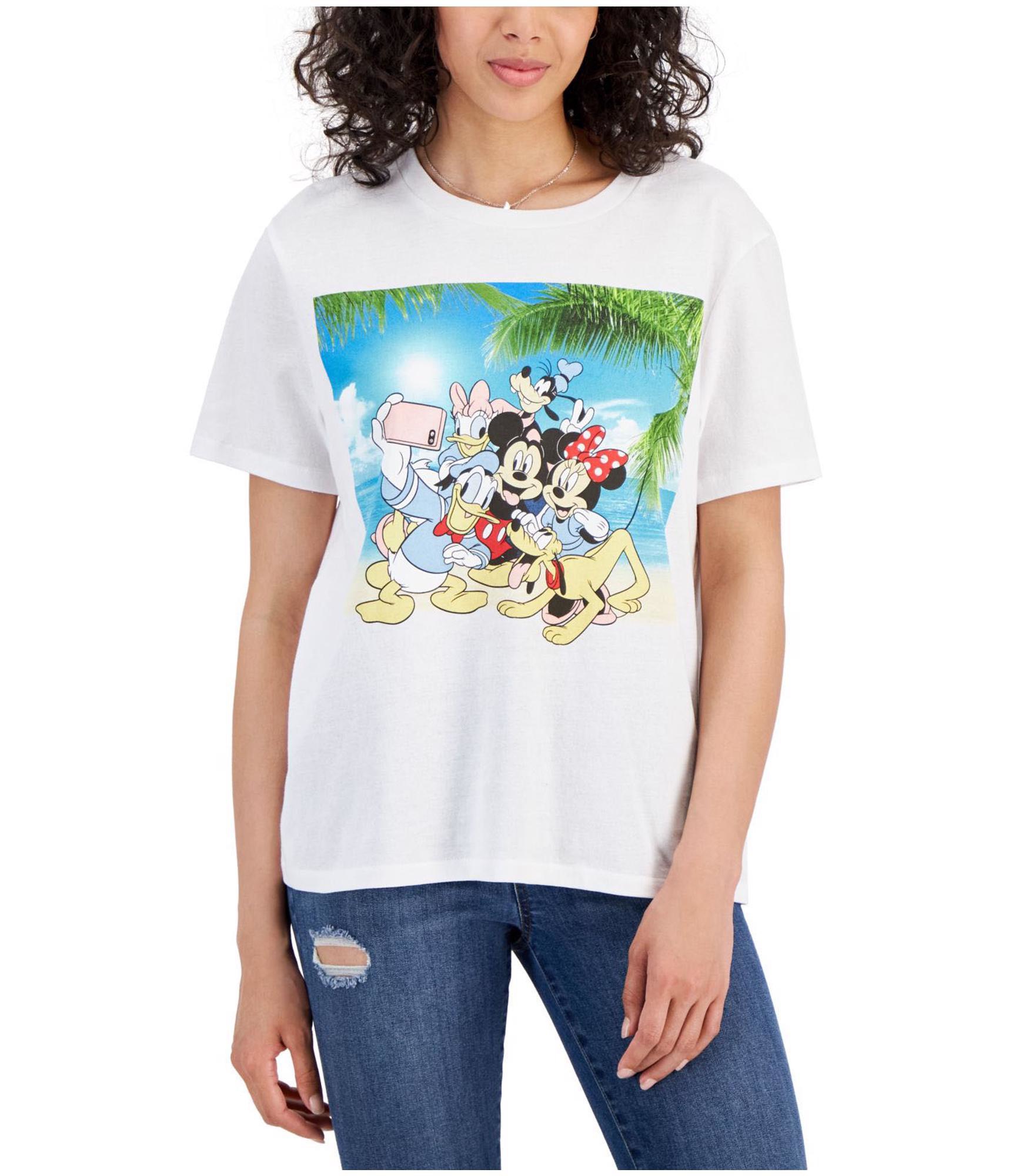 Disney Womens Mickey and Friends Graphic T-Shirt, White, Juniors, Large
