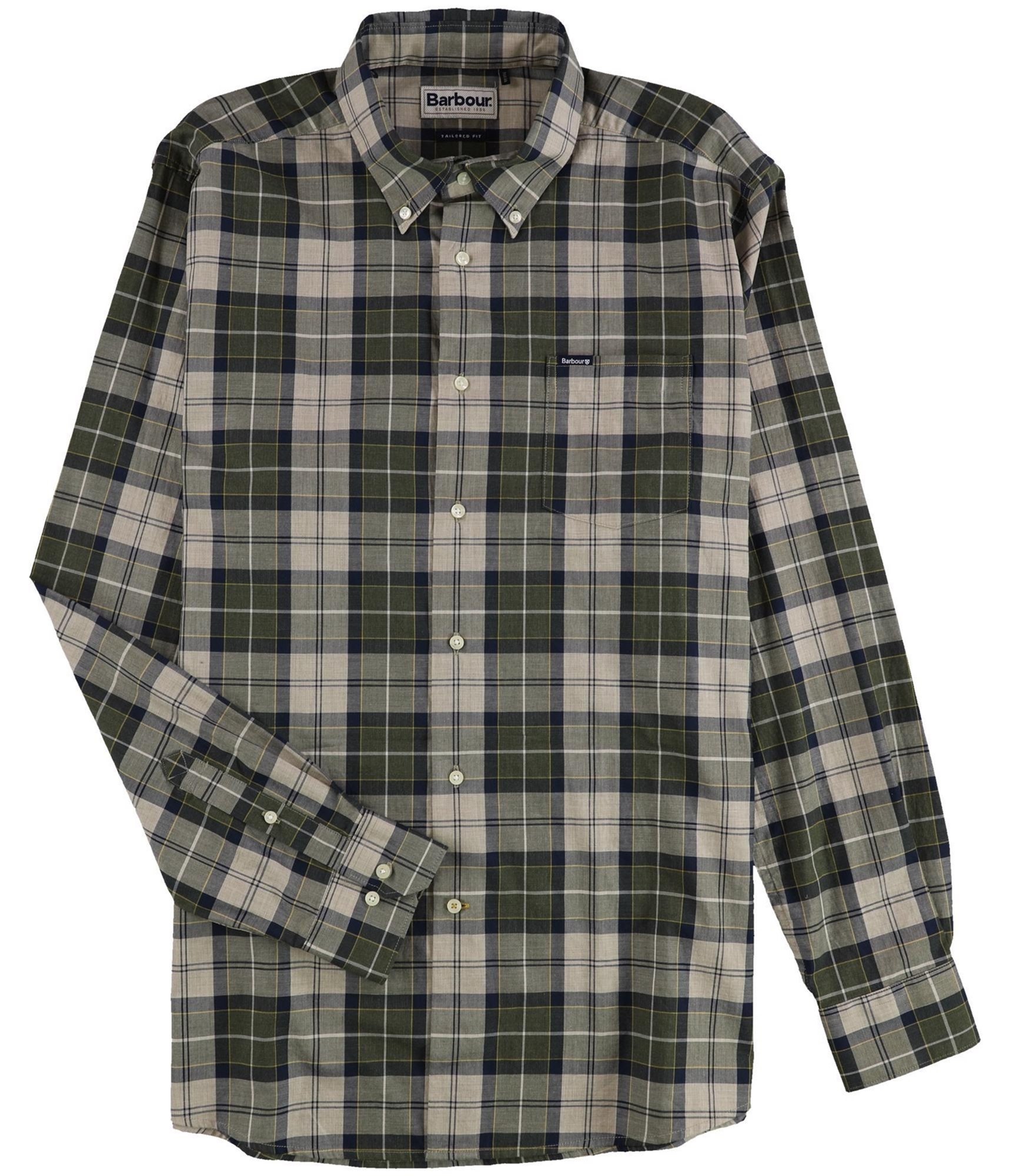 Barbour Mens Wetheram Button Up Shirt, Green, Large