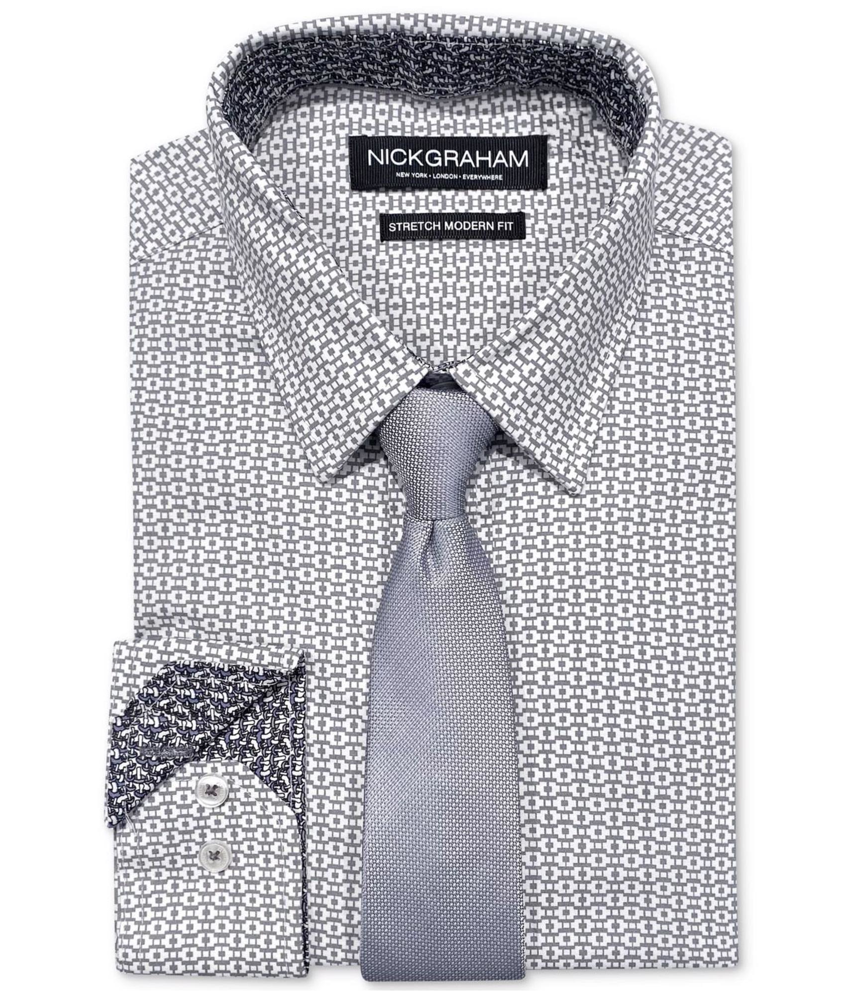 Комплект галстуков с гео принтом Nick Graham Mens Performance Stretch, рубашка на пуговицах