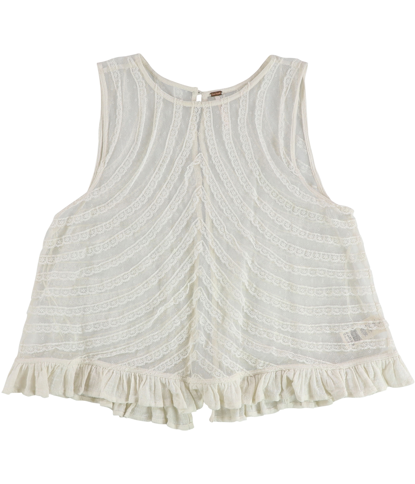 Free People Womens She's A Doll Sheer Lace Ruffled Blouse, White, Medium