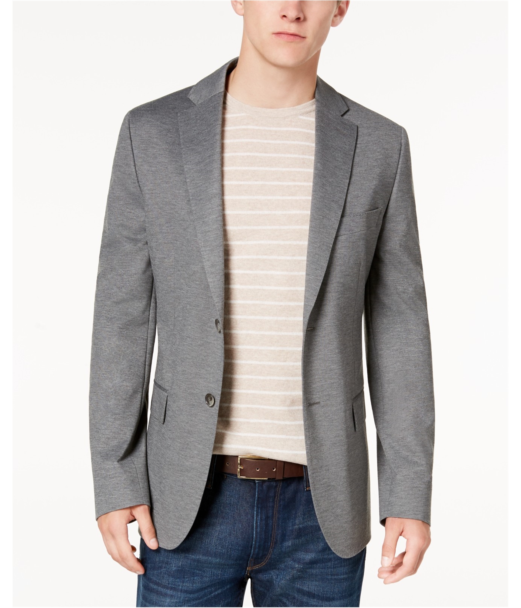 Мужской вязаный пиджак-блейзер Ryan Seacrest Heather на двух пуговицах серый короткий размер 44 20090₽