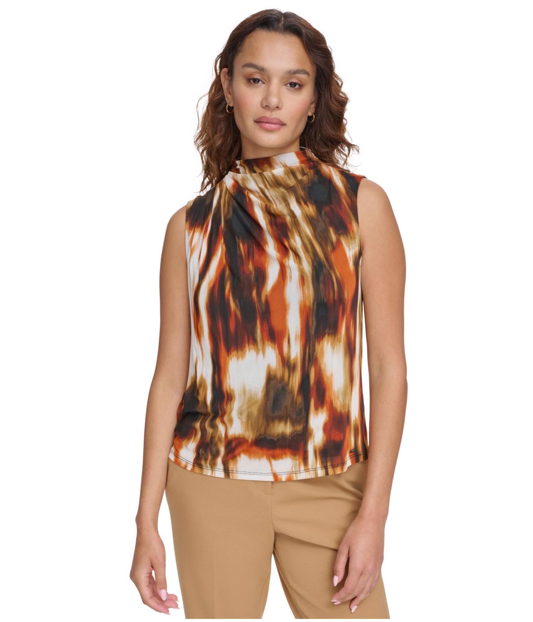 Calvin Klein Womens Printed Mesh Pullover Blouse, Multicoloured, Small