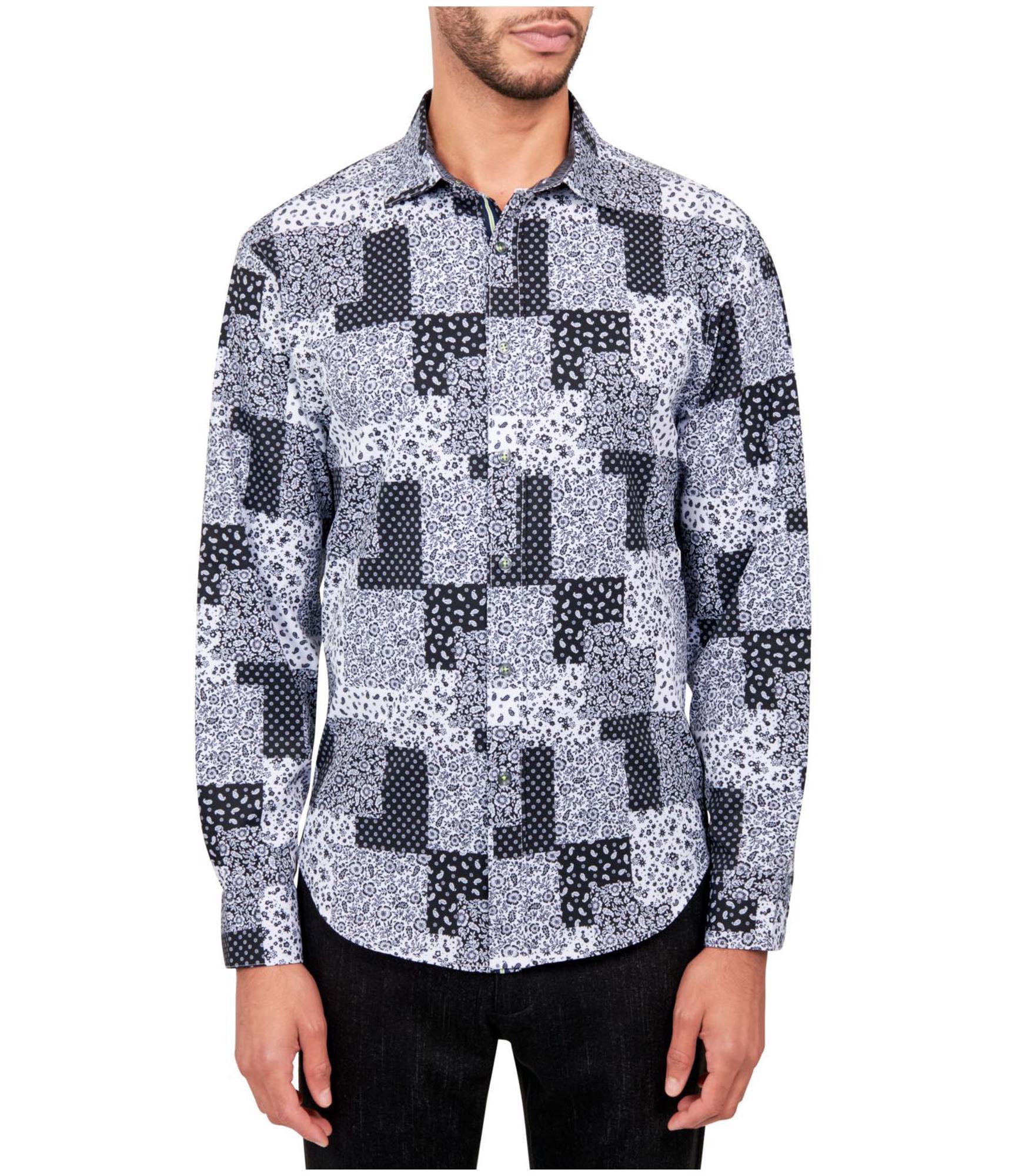 Мужская рубашка на пуговицах с принтом Общество нитей в стиле пэчворк