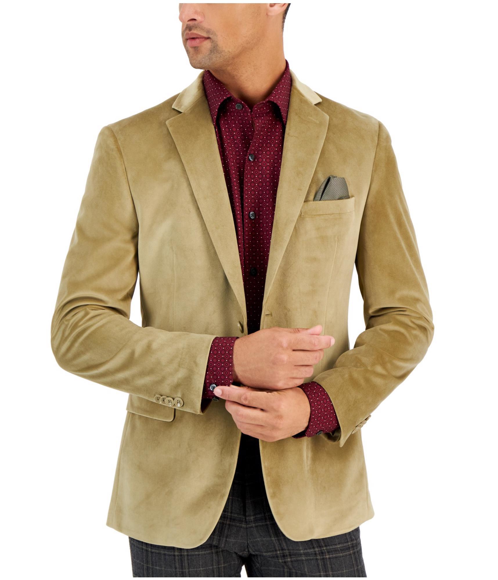 Мужской приталенный спортивный пиджак-блейзер из плотного бархата на двух пуговицах от Alfani 19190₽