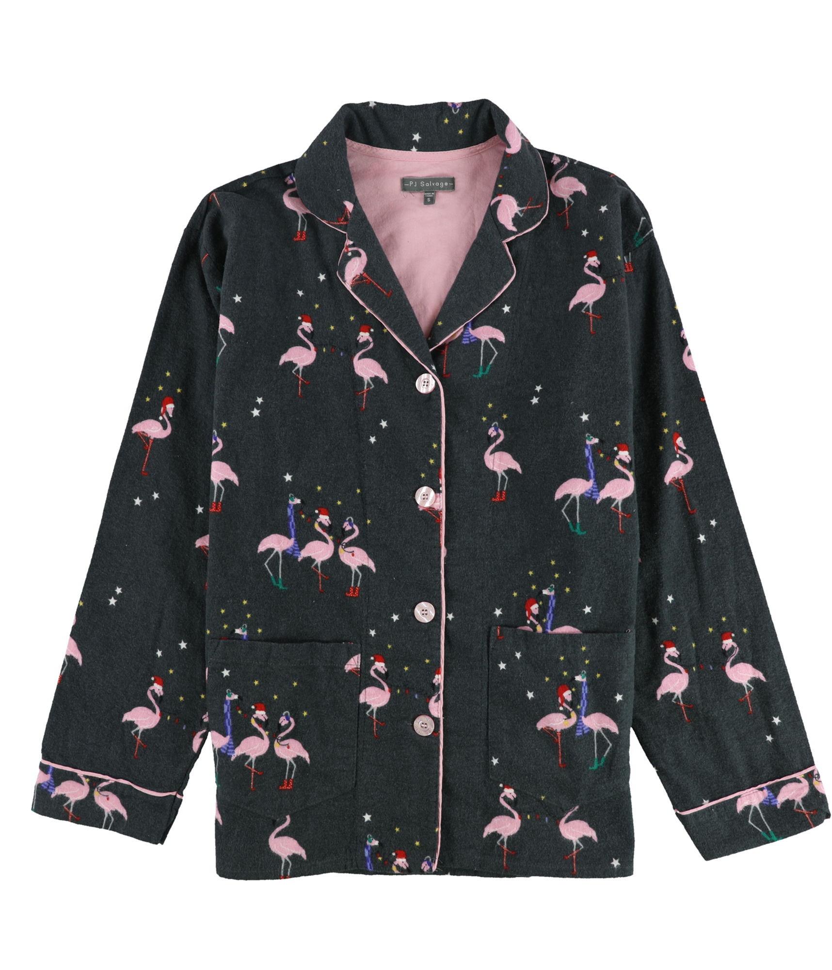 P.J. Salvage Womens Christmas Flamingos Button Down Pajama Shirt