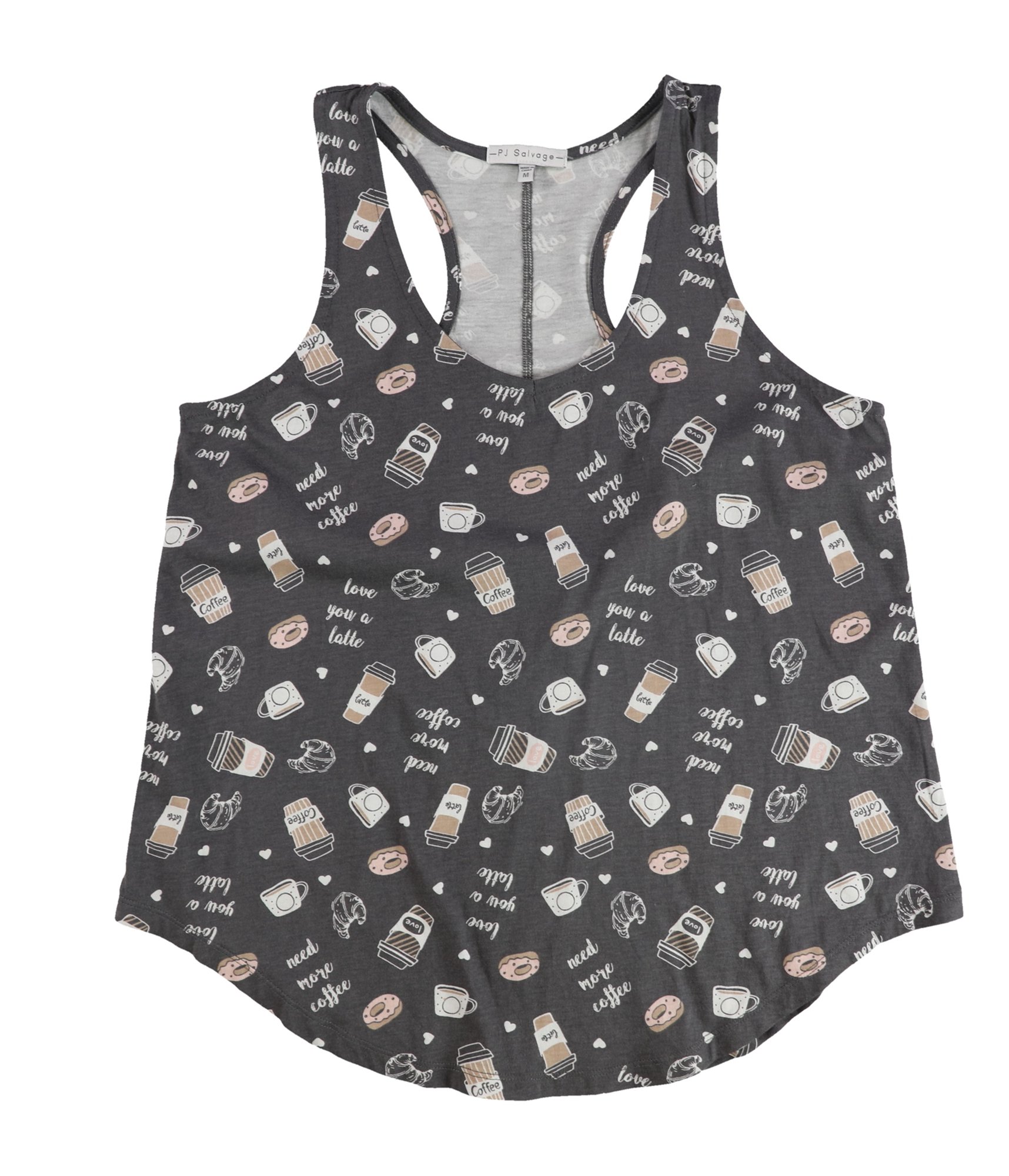 P.J. Salvage Womens Need More Coffee Pajama Sleep Tank Top, Grey, Medium