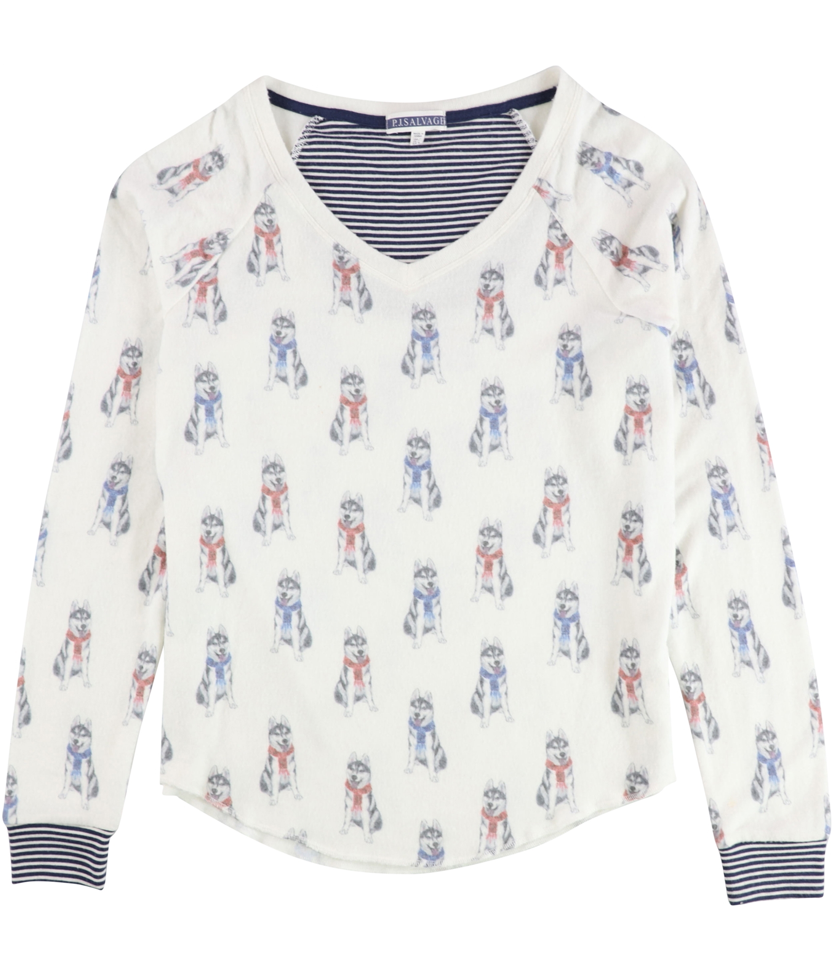 P.J. Salvage Womens Dogs In Scarves Pajama Sweater, White, Small