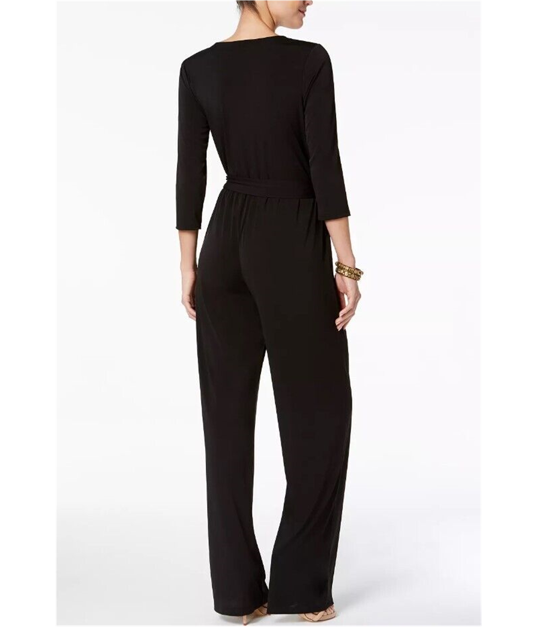 NY Collection Womens Jersey Knit Belted Jumpsuit - Picture 3 of 9