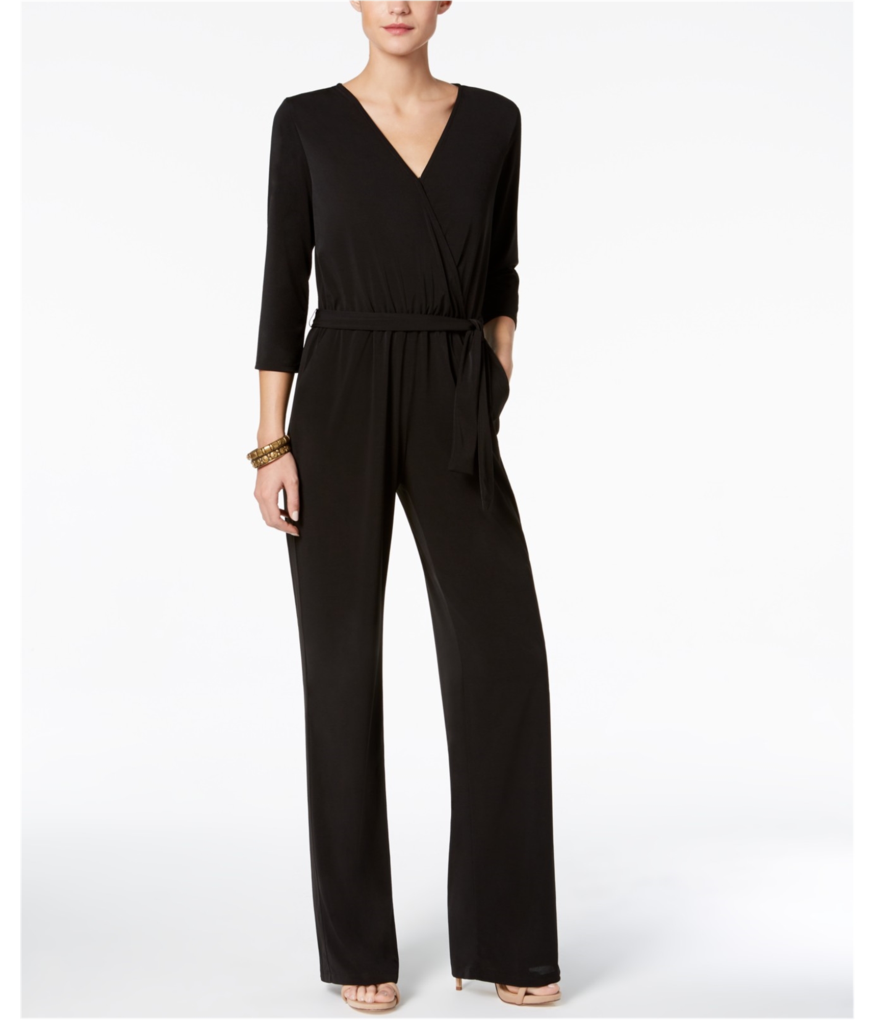 NY Collection Womens Jersey Knit Belted Jumpsuit - Picture 2 of 9