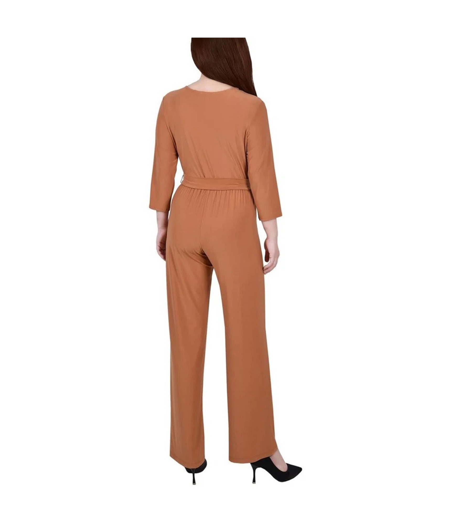 NY Collection Womens Jersey Knit Belted Jumpsuit - Picture 5 of 9
