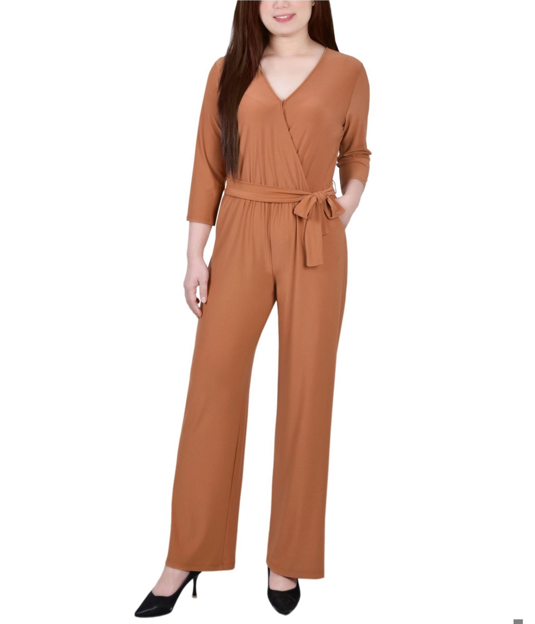 NY Collection Womens Jersey Knit Belted Jumpsuit - Picture 4 of 9