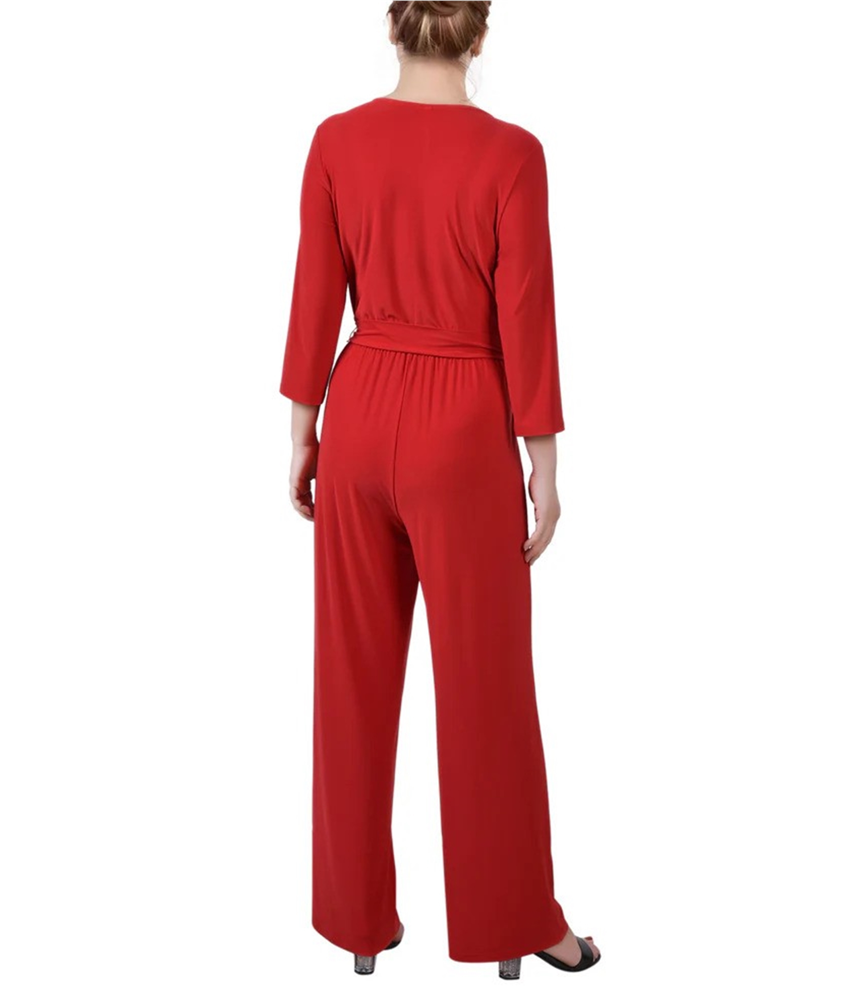 NY Collection Womens Jersey Knit Belted Jumpsuit - Picture 9 of 9