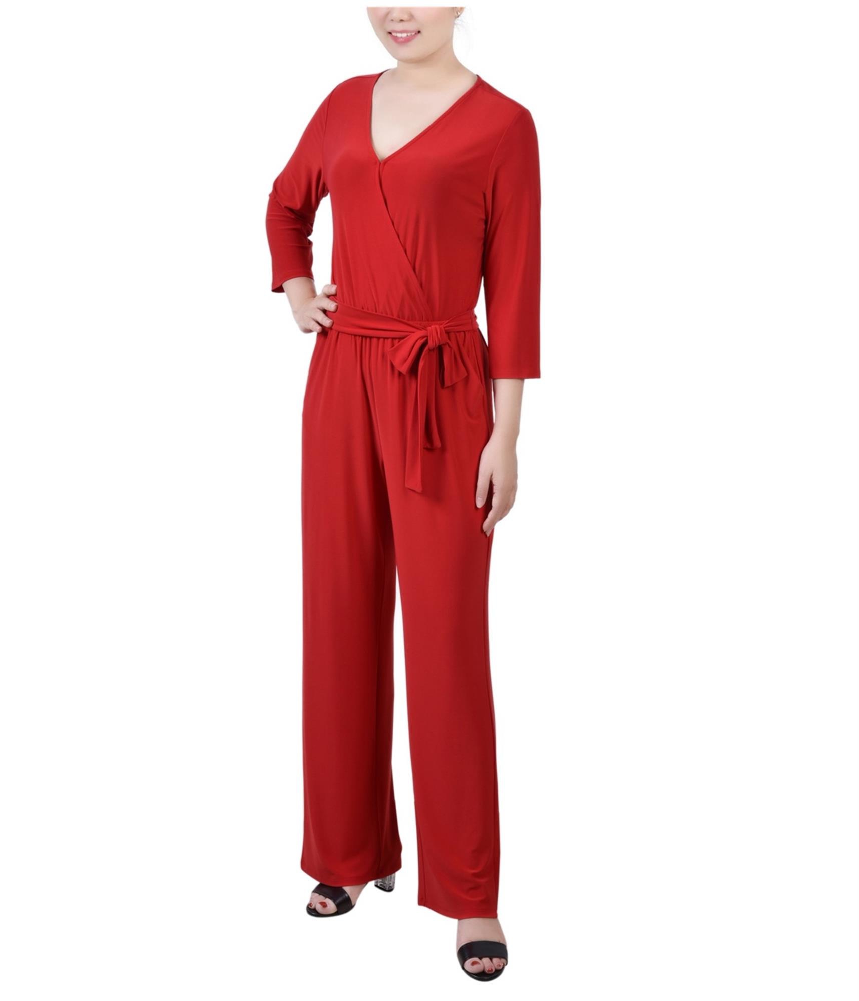 NY Collection Womens Jersey Knit Belted Jumpsuit - Picture 8 of 9